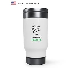 Stainless Steel Travel Mug with Handle, 14oz - Powered by Plants - Vegan Travel Mug - US