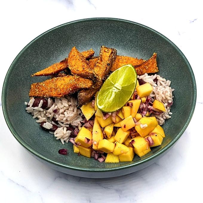 Jamaican Coconut Rice with Beans and Mango Salsa